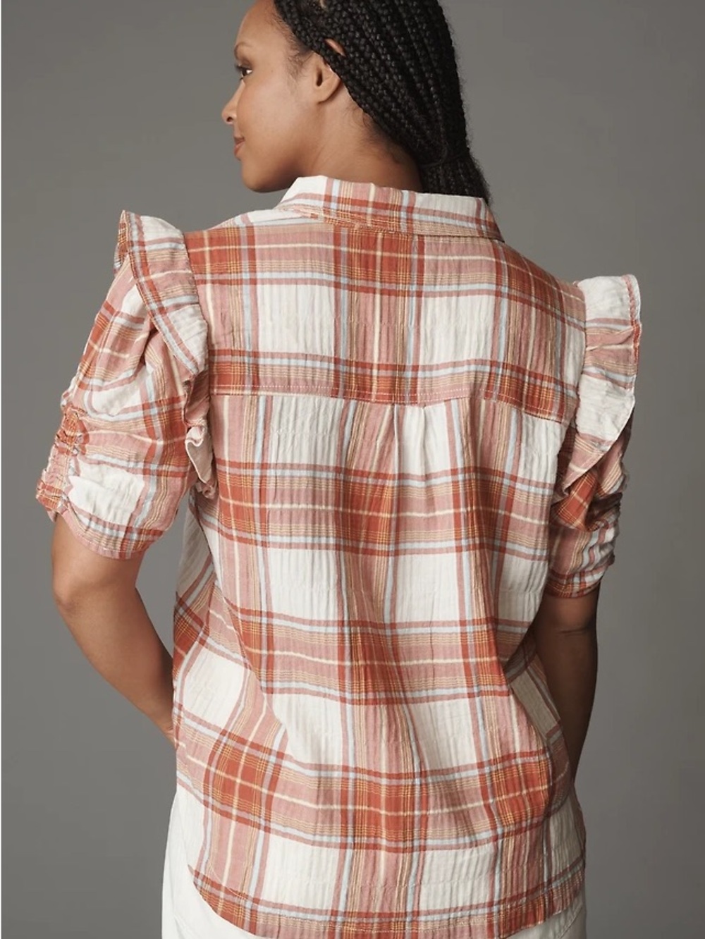 Pilcro The Ozzie ruffle sleeve plaid shirt from Anthropology - Picture 6 of 7